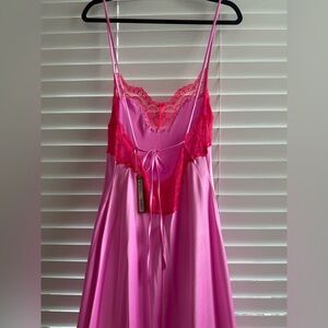 Pink Satin & Lace Nightgown with Slip Detail